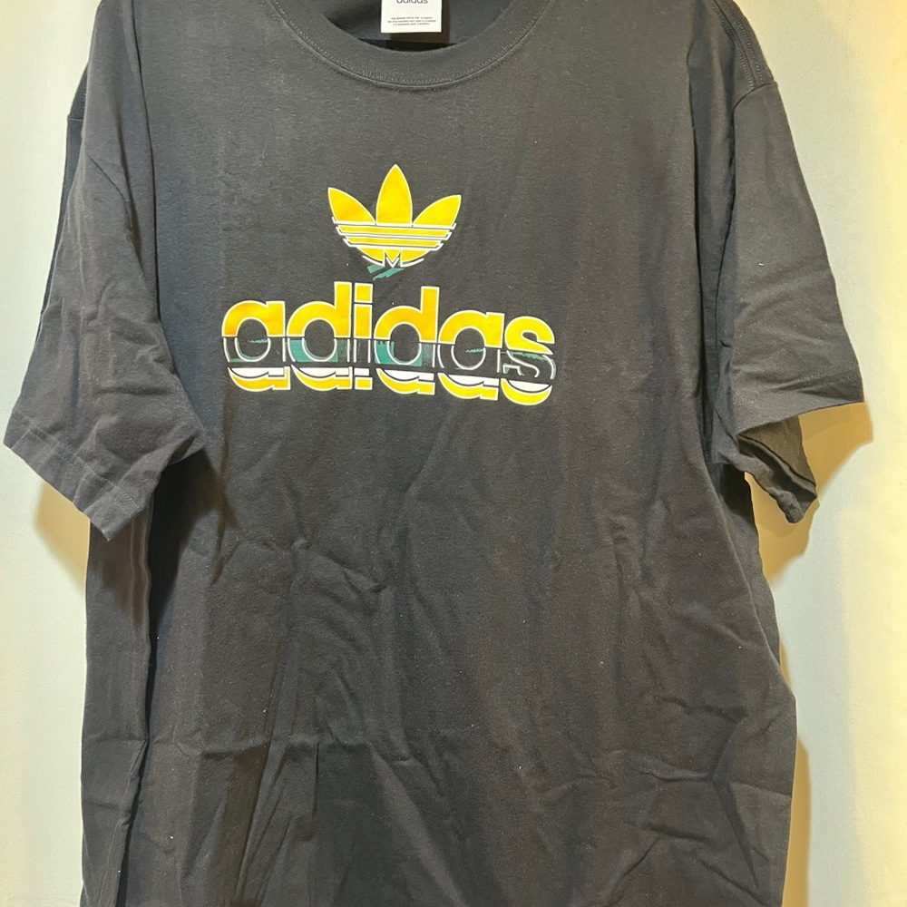 Adidas Men's Black Tee with Yellow Logo